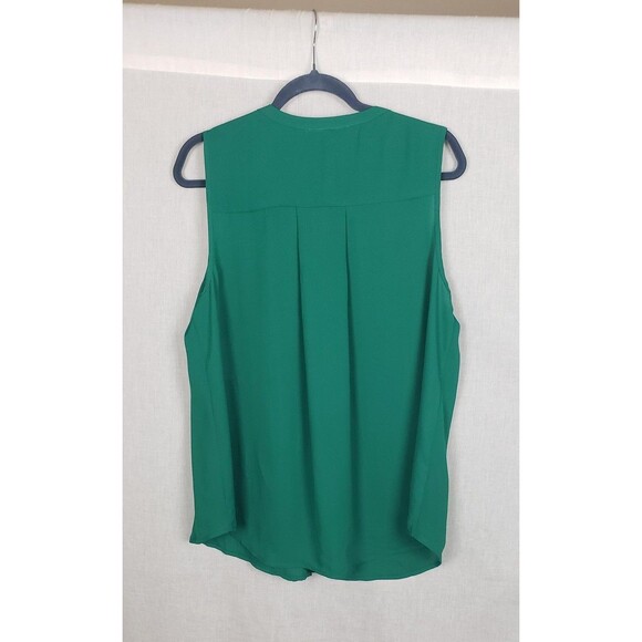 Daniel Rainn Blouse XL Kelly Green Split Neck Pleated Casual Work Fall Minimal - Picture 2 of 8